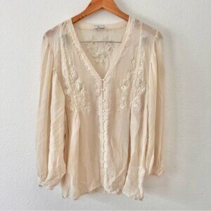 Joie 100% Silk Cream Embroidered Top Sz S